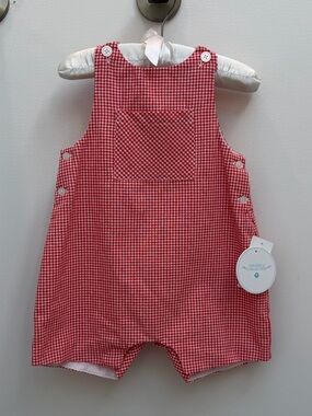 NWT Edgehill Collection Reddish Orange and White Gingham Baby Romper